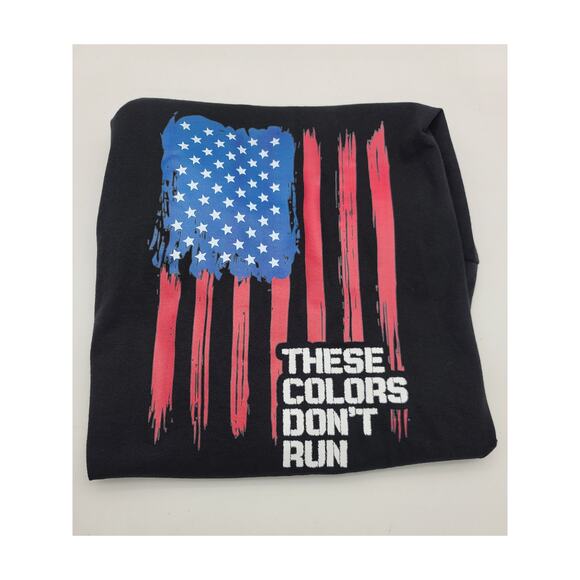 Hanes Men XL Graphic Black Cotton T-Shirt American Flag "These Colors Don't Run" - Picture 2 of 5